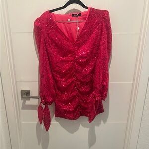 Rosedress Sequin Hot Pink V-Neck dress
